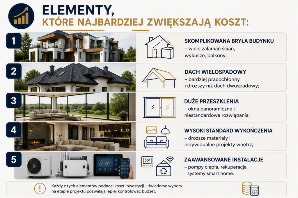 Co najbardziej podnosi koszt budowy domu – bryła, dach, przeszklenia i instalacje