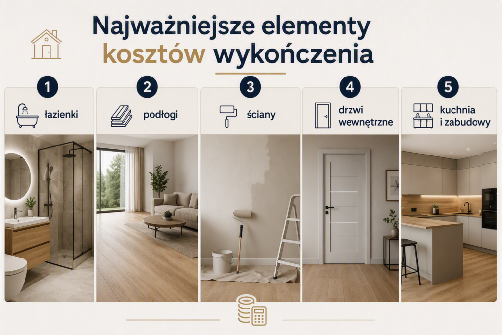 Najważniejsze elementy kosztów wykończenia domu – łazienka, podłogi, ściany, drzwi i kuchnia