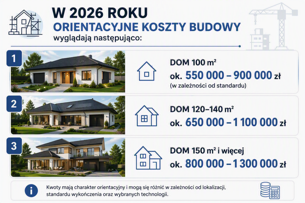 Koszt budowy domu w zależności od metrażu – ceny dla domów 100–150 m² w 2026 roku