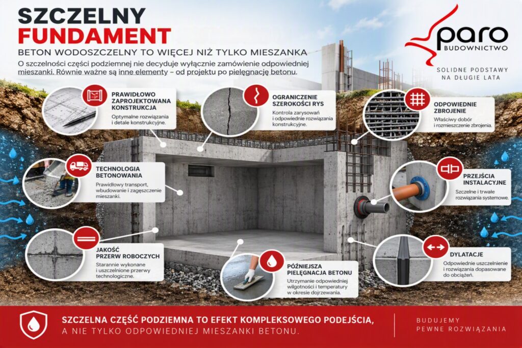 Beton wodoszczelny - elementy wpływające na szczelność części podziemnej budynku.